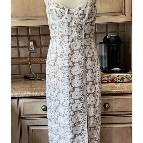 Anthropologie Hutch Slim Lace Corset Midi Maxi Dress Ivory Nude Lined - Picture 3 of 9